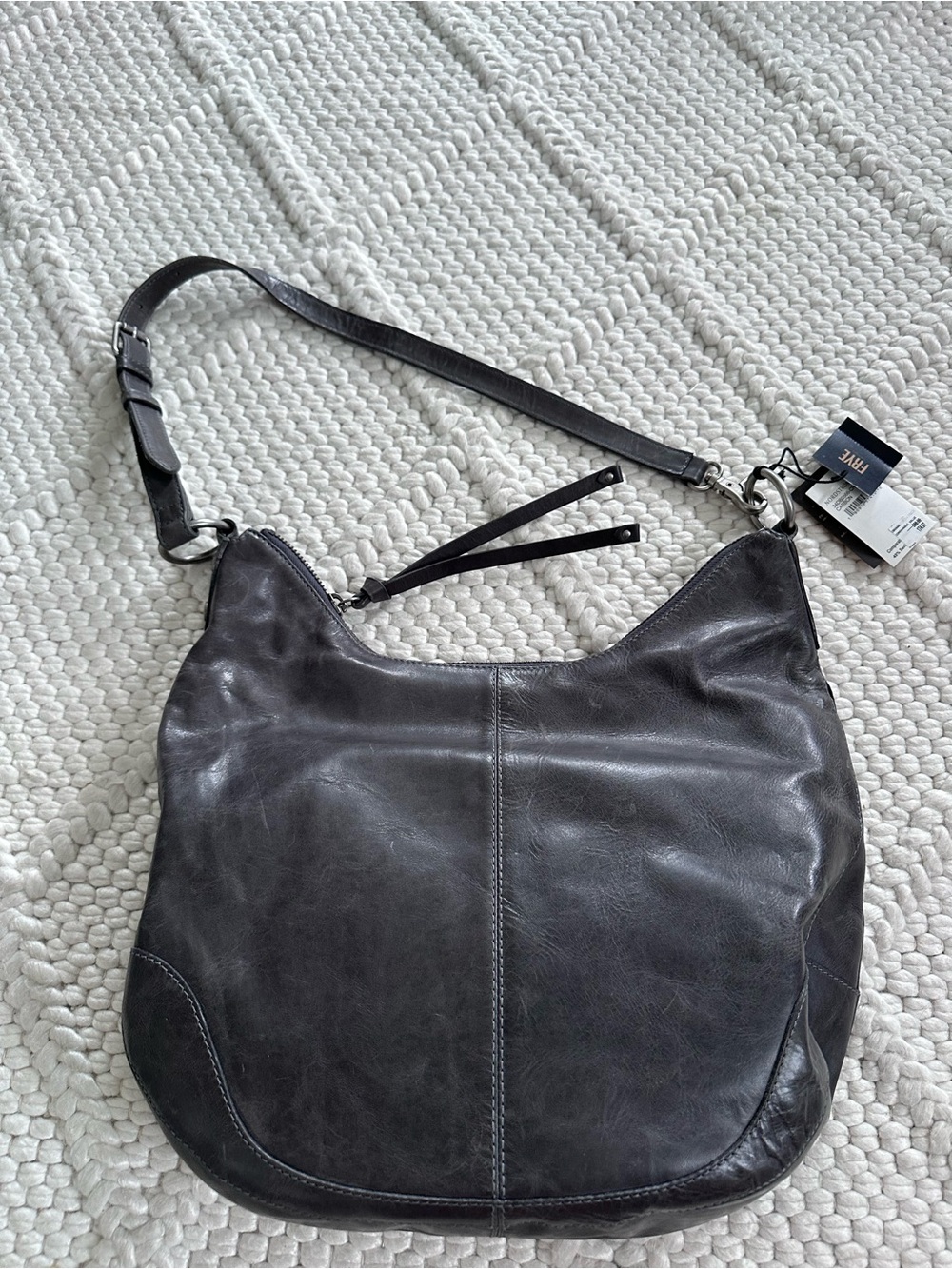 Frye Carbon Black Leather Messenger Bag with Silver Hardware - Picture 3 of 6